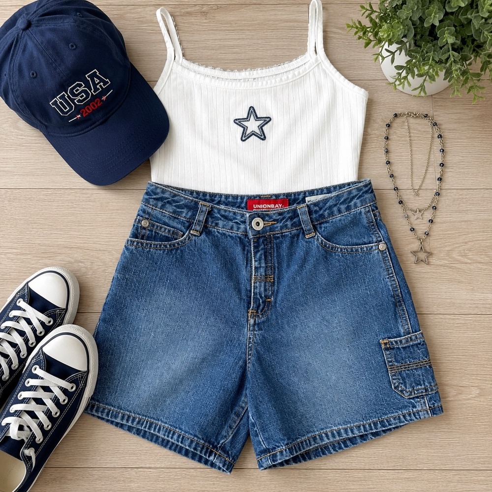 Unionbay Denim Carpenter Shorts Girls 12 Blue Cotton Utility Y2K Skater